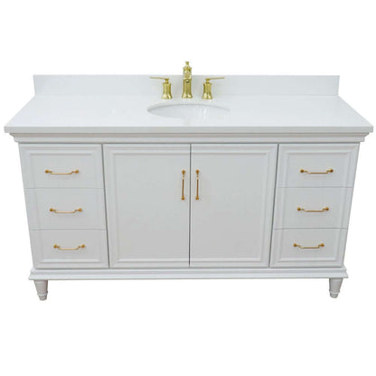 61" Single vanity in White finish with White quartz and oval sink - 400800-61S-WH-WEO