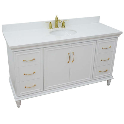 61" Single vanity in White finish with White quartz and oval sink - 400800-61S-WH-WEO