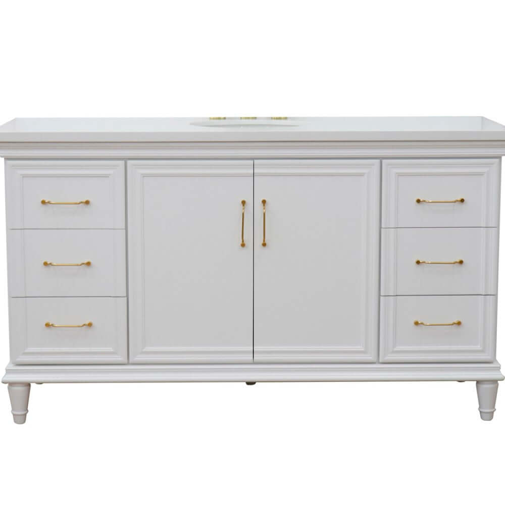 61" Single vanity in White finish with White quartz and oval sink - 400800-61S-WH-WEO