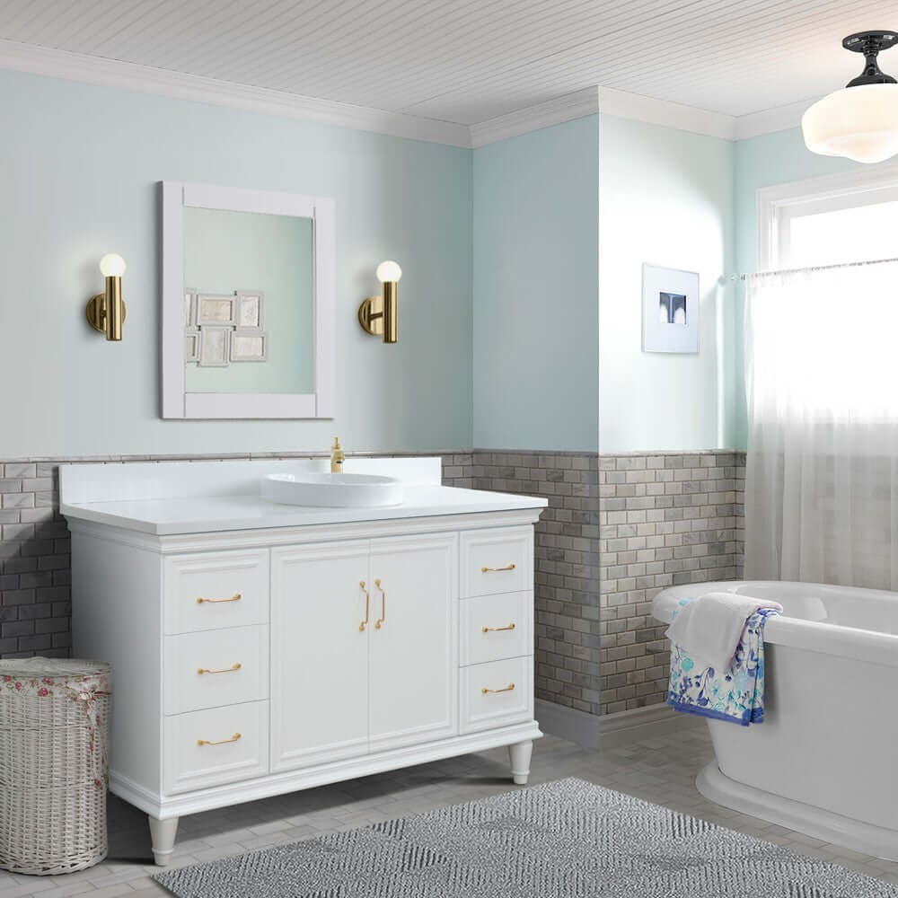 61" Single vanity in White finish with White quartz and round sink - 400800-61S-WH-WERD