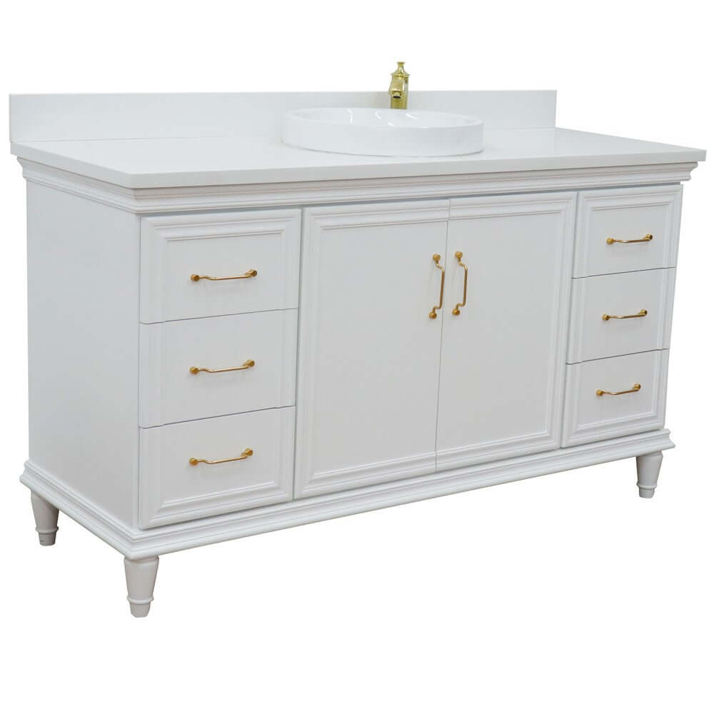 61" Single vanity in White finish with White quartz and round sink - 400800-61S-WH-WERD