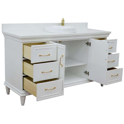 61" Single vanity in White finish with White quartz and round sink - 400800-61S-WH-WERD