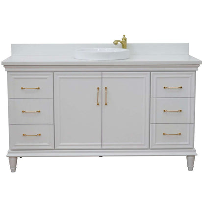 61" Single vanity in White finish with White quartz and round sink - 400800-61S-WH-WERD