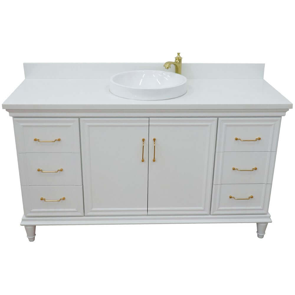 61" Single vanity in White finish with White quartz and round sink - 400800-61S-WH-WERD