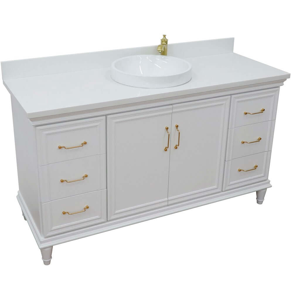 61" Single vanity in White finish with White quartz and round sink - 400800-61S-WH-WERD