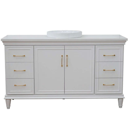 61" Single vanity in White finish with White quartz and round sink - 400800-61S-WH-WERD