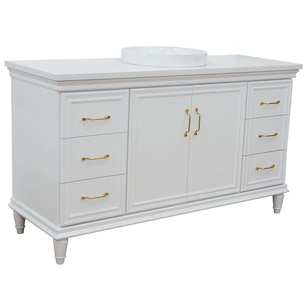 61" Single vanity in White finish with White quartz and round sink - 400800-61S-WH-WERD