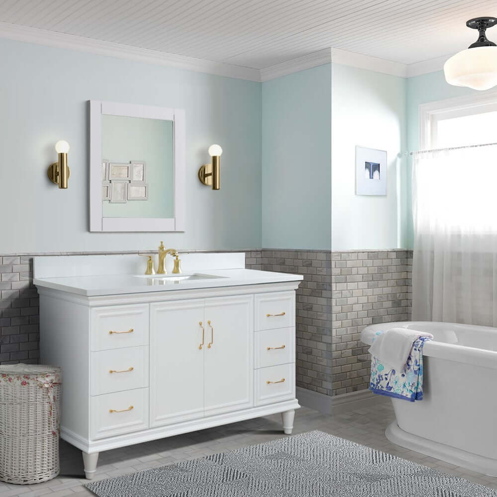 61" Single vanity in White finish with White quartz and rectangle sink - 400800-61S-WH-WER