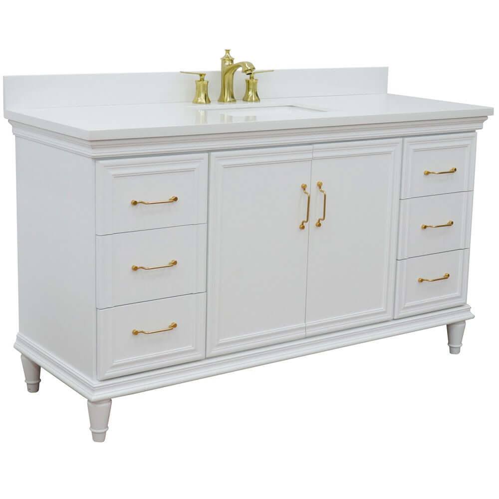 61" Single vanity in White finish with White quartz and rectangle sink - 400800-61S-WH-WER