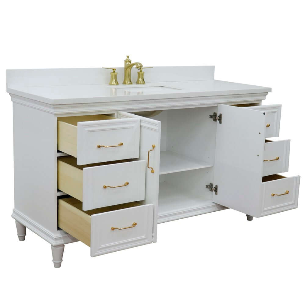 61" Single vanity in White finish with White quartz and rectangle sink - 400800-61S-WH-WER