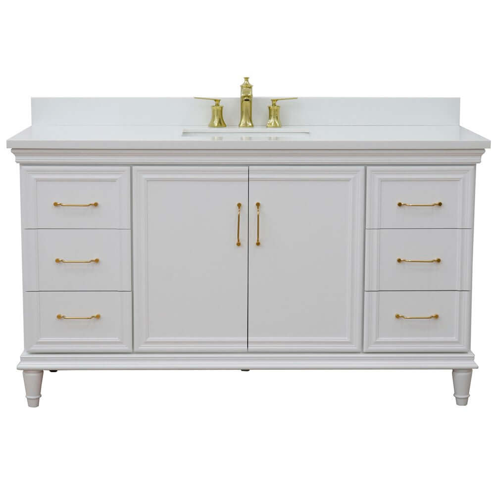 61" Single vanity in White finish with White quartz and rectangle sink - 400800-61S-WH-WER