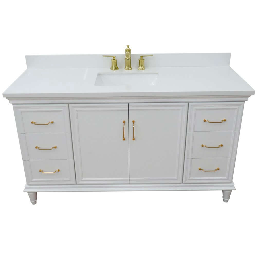 61" Single vanity in White finish with White quartz and rectangle sink - 400800-61S-WH-WER