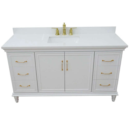 61" Single vanity in White finish with White quartz and rectangle sink - 400800-61S-WH-WER