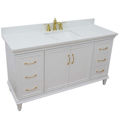 61" Single vanity in White finish with White quartz and rectangle sink - 400800-61S-WH-WER