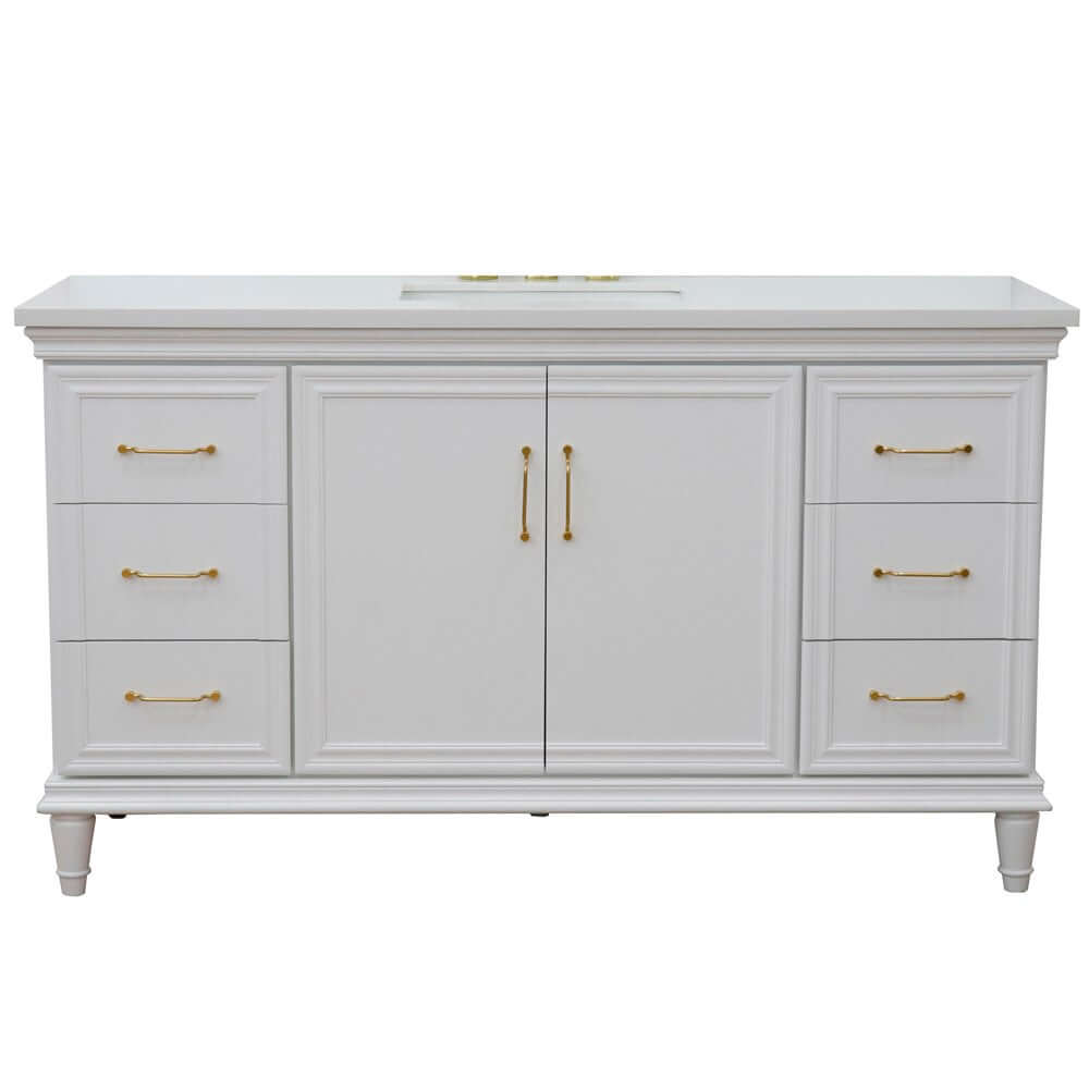 61" Single vanity in White finish with White quartz and rectangle sink - 400800-61S-WH-WER