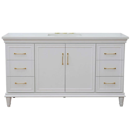 61" Single vanity in White finish with White quartz and rectangle sink - 400800-61S-WH-WER