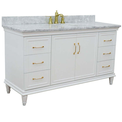 61" Single vanity in White finish with White Carrara and oval sink - 400800-61S-WH-WMO