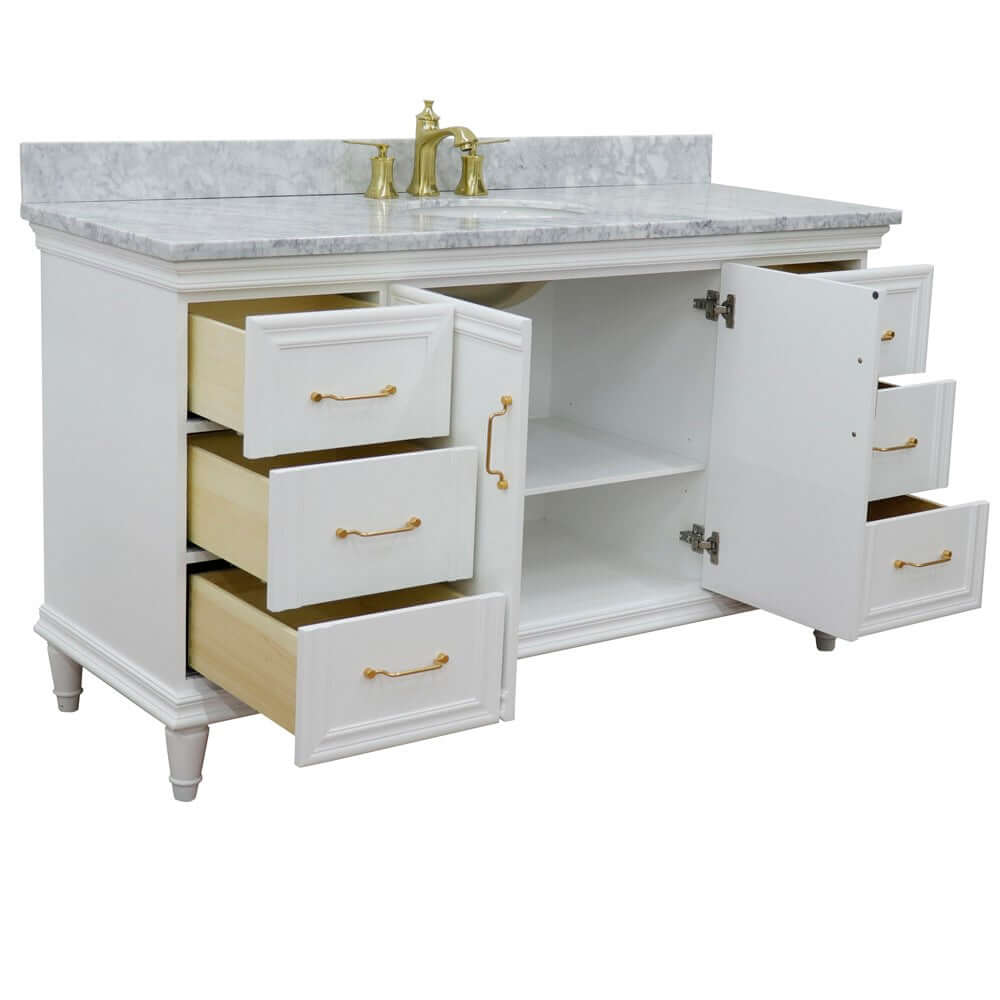 61" Single vanity in White finish with White Carrara and oval sink - 400800-61S-WH-WMO