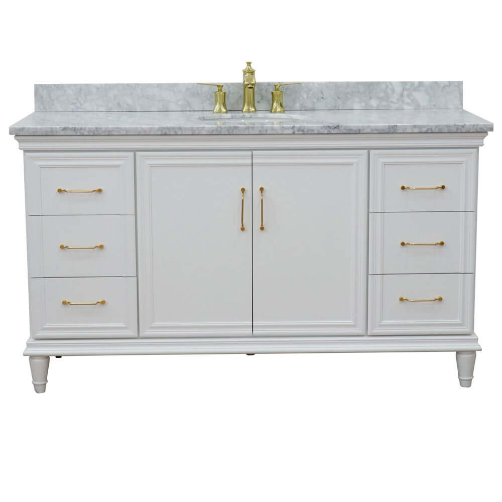 61" Single vanity in White finish with White Carrara and oval sink - 400800-61S-WH-WMO