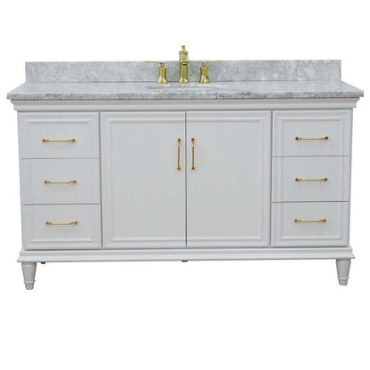 61" Single vanity in White finish with White Carrara and oval sink - 400800-61S-WH-WMO