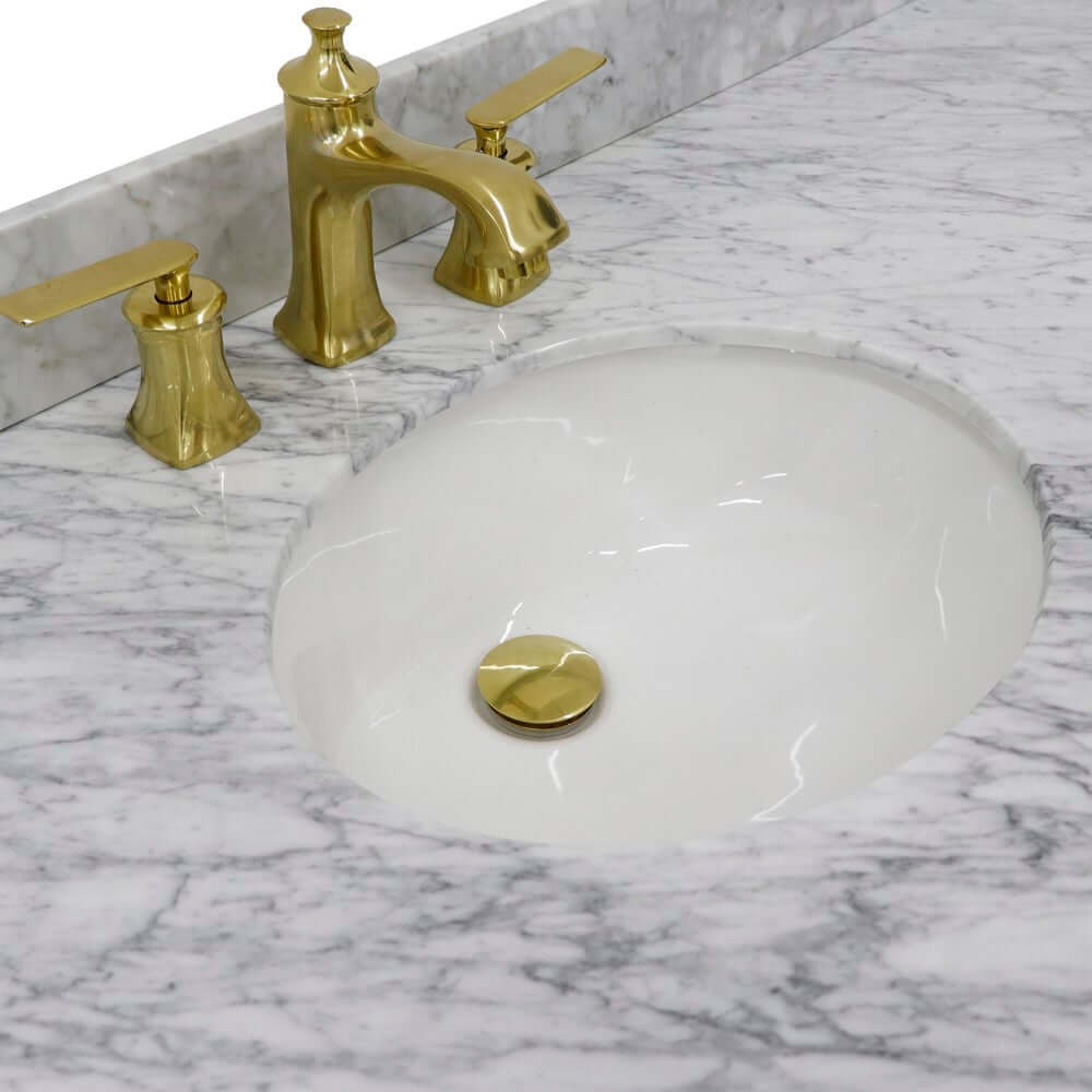 61" Single vanity in White finish with White Carrara and oval sink - 400800-61S-WH-WMO