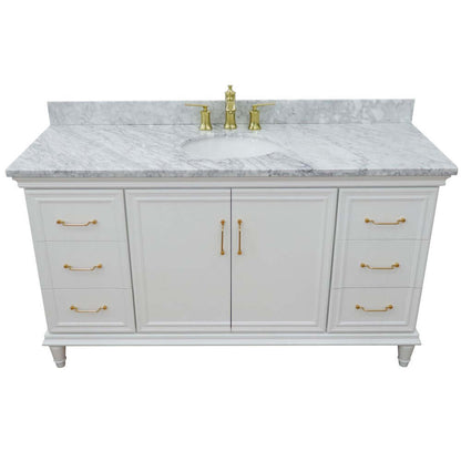 61" Single vanity in White finish with White Carrara and oval sink - 400800-61S-WH-WMO