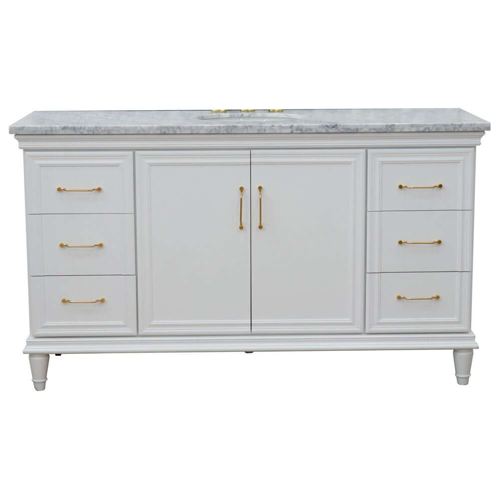 61" Single vanity in White finish with White Carrara and oval sink - 400800-61S-WH-WMO