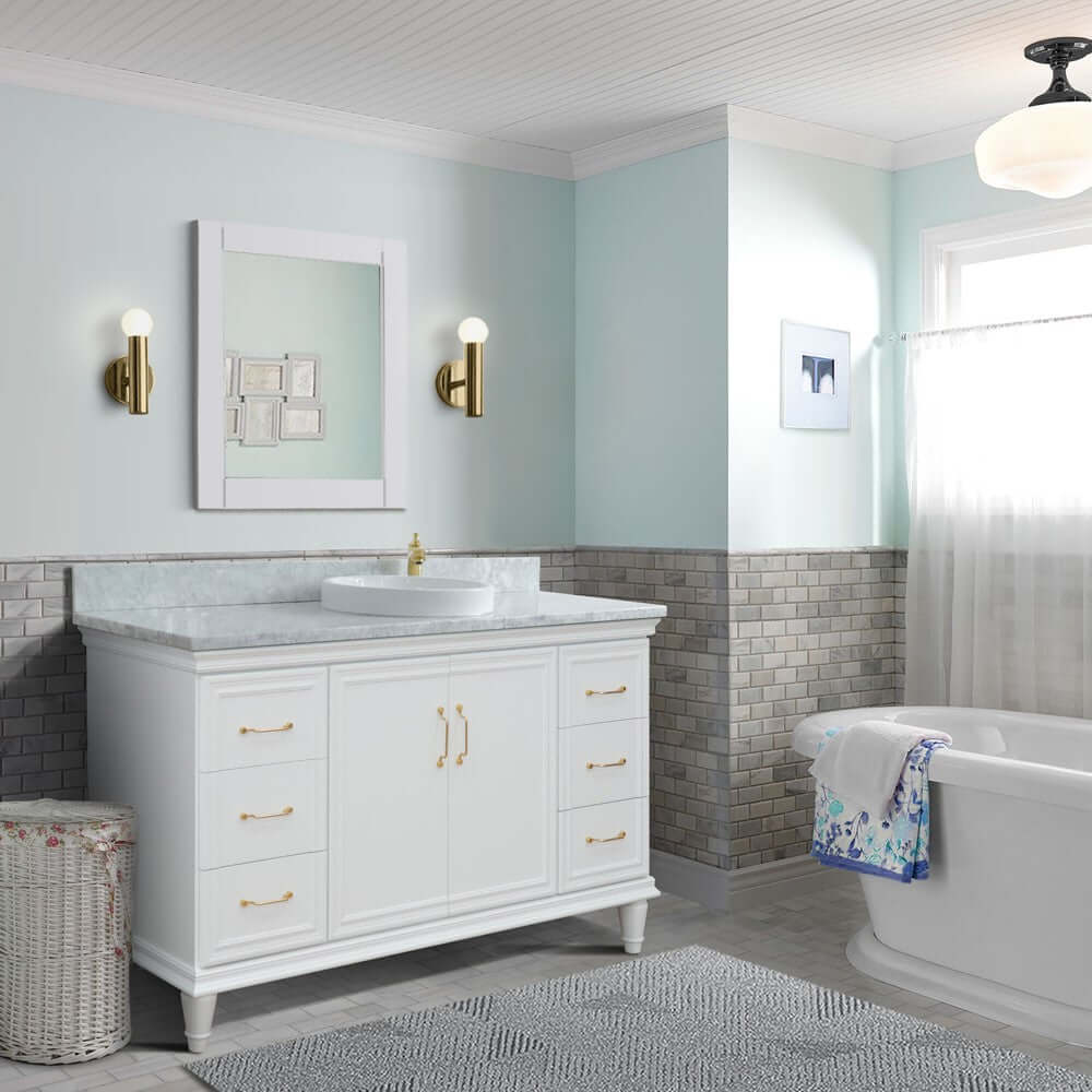 61" Single vanity in White finish with White Carrara and round sink - 400800-61S-WH-WMRD