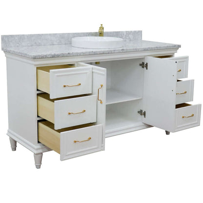 61" Single vanity in White finish with White Carrara and round sink - 400800-61S-WH-WMRD