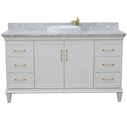 61" Single vanity in White finish with White Carrara and round sink - 400800-61S-WH-WMRD