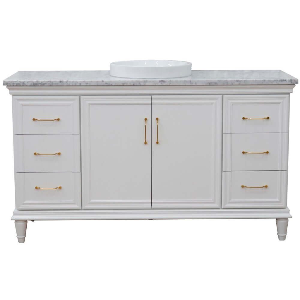 61" Single vanity in White finish with White Carrara and round sink - 400800-61S-WH-WMRD