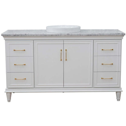 61" Single vanity in White finish with White Carrara and round sink - 400800-61S-WH-WMRD