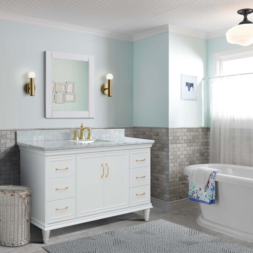 61" Single vanity in White finish with White Carrara and oval sink - 400800-61S-WH-WMO