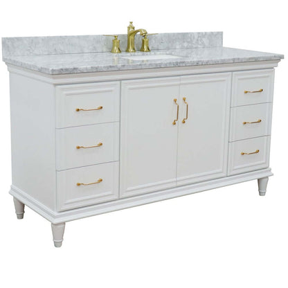 61" Single vanity in White finish with White Carrara and rectangle sink - 400800-61S-WH-WMR