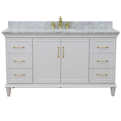 61" Single vanity in White finish with White Carrara and rectangle sink - 400800-61S-WH-WMR