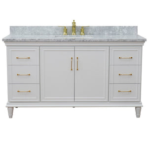 61" Single vanity in White finish with White Carrara and rectangle sink - 400800-61S-WH-WMR