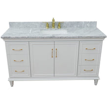 Load image into Gallery viewer, 61&quot; Single vanity in White finish with White Carrara and rectangle sink - 400800-61S-WH-WMR