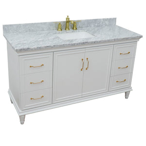 61" Single vanity in White finish with White Carrara and rectangle sink - 400800-61S-WH-WMR