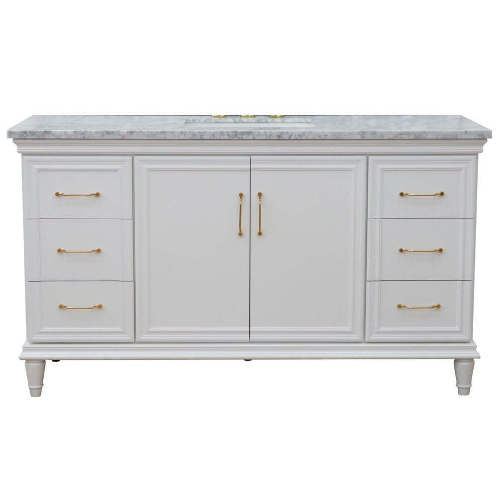 61" Single vanity in White finish with White Carrara and rectangle sink - 400800-61S-WH-WMR