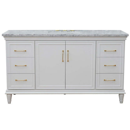 61" Single vanity in White finish with White Carrara and rectangle sink - 400800-61S-WH-WMR