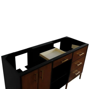 60" Double vanity in Walnut and Black finish - cabinet only - 400900-60D-WB