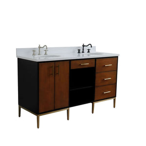 61" Double sink vanity in Walnut and Black finish and White quartz and oval sink - 400900-61D-WB-WEO