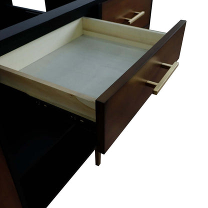 61" Double sink vanity in Walnut and Black finish and White quartz and rectangle sink - 400900-61D-WB-WER