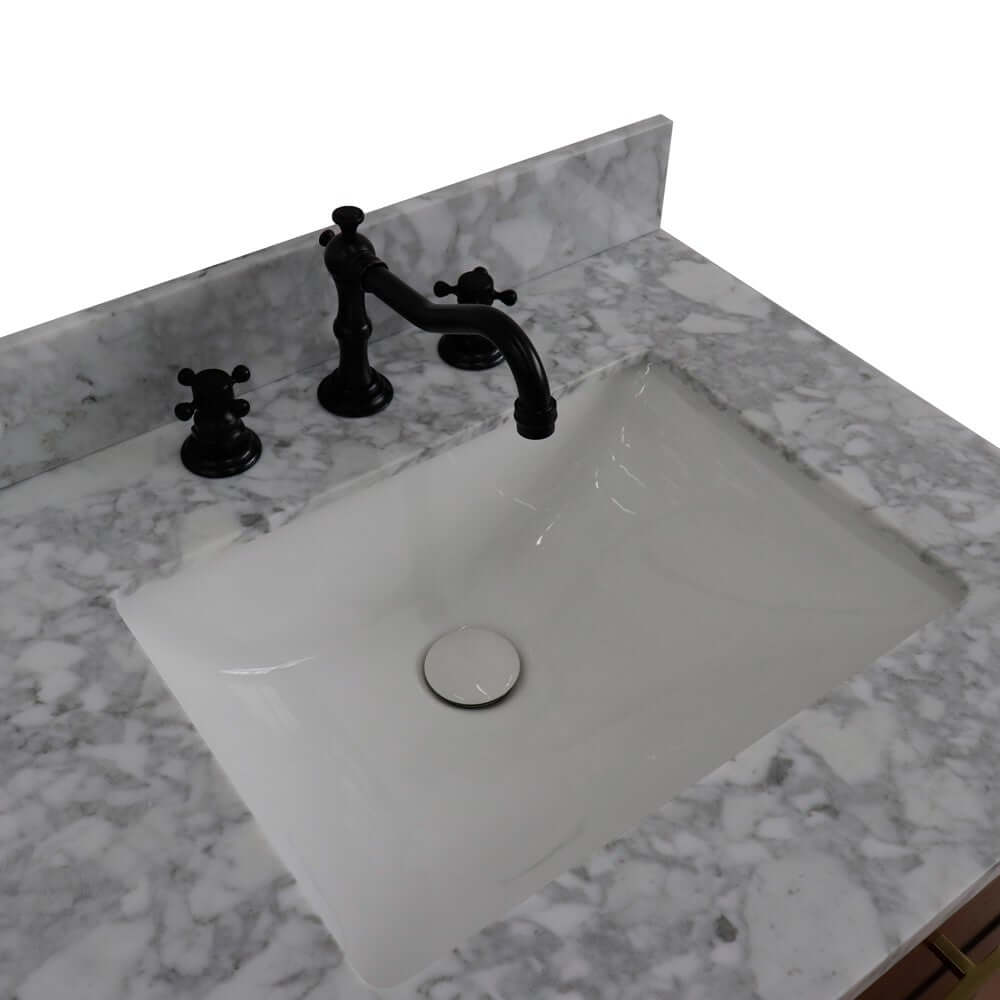 61" Double sink vanity in Walnut and Black finish and White Carrara marble and rectangle sink - 400900-61D-WB-WMR