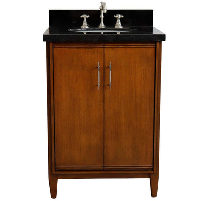 25" Single sink vanity in Walnut finish with Black galaxy granite and oval sink - 400901-25-WA-BGO