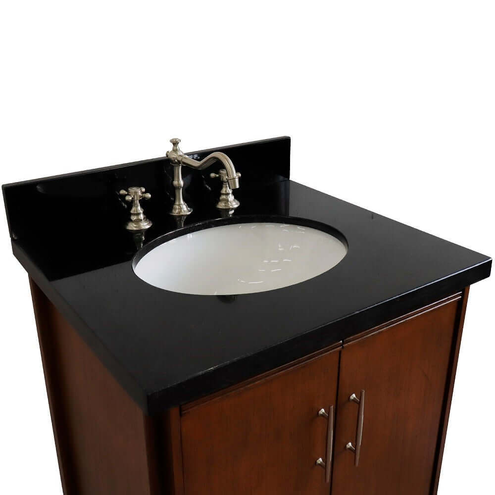 25" Single sink vanity in Walnut finish with Black galaxy granite and oval sink - 400901-25-WA-BGO