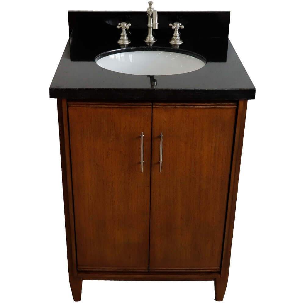 25" Single sink vanity in Walnut finish with Black galaxy granite and oval sink - 400901-25-WA-BGO