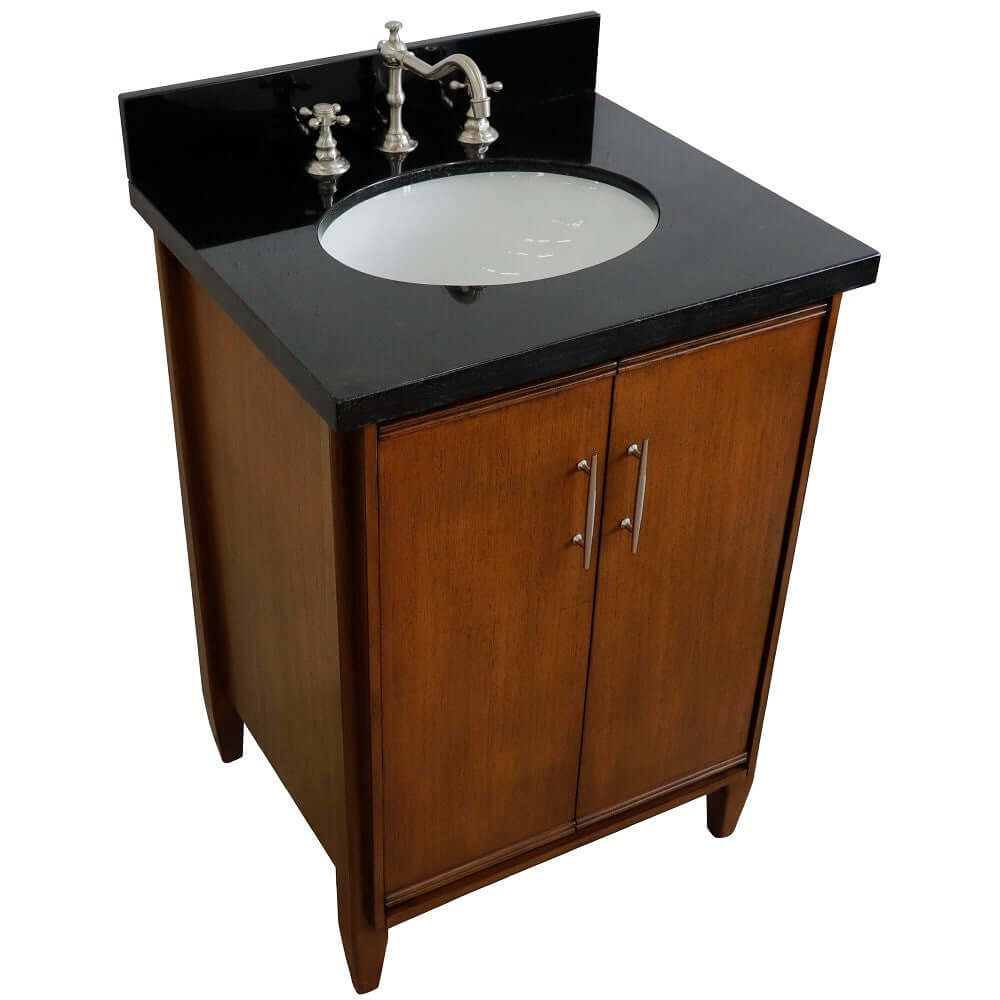 25" Single sink vanity in Walnut finish with Black galaxy granite and oval sink - 400901-25-WA-BGO