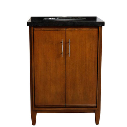 25" Single sink vanity in Walnut finish with Black galaxy granite and oval sink - 400901-25-WA-BGO