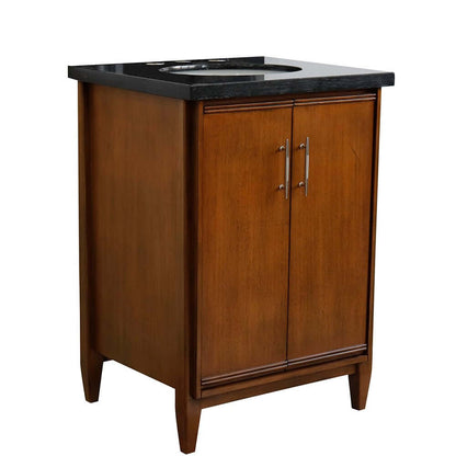 25" Single sink vanity in Walnut finish with Black galaxy granite and oval sink - 400901-25-WA-BGO